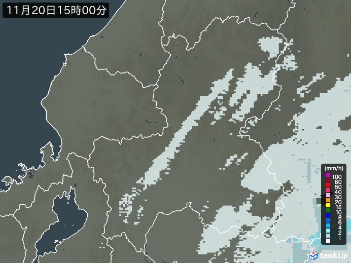 岐阜県の雨雲レーダー(2024年11月20日)