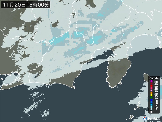静岡県の雨雲レーダー(2024年11月20日)