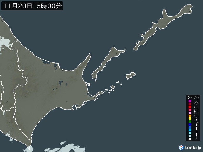 道東の雨雲レーダー(2024年11月20日)