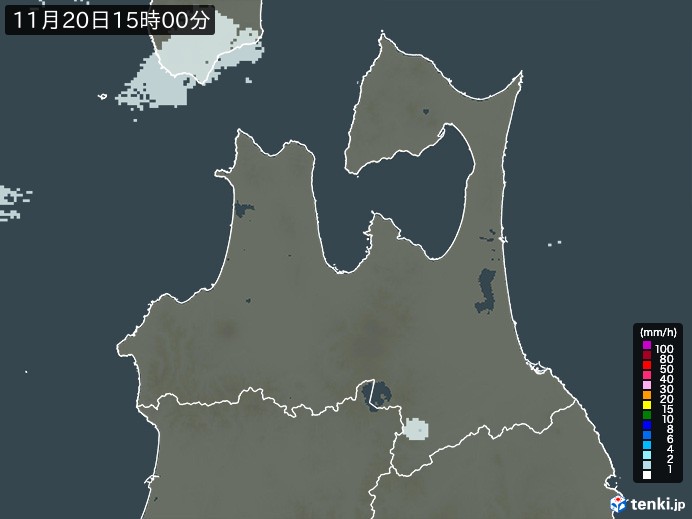 青森県の雨雲レーダー(2024年11月20日)
