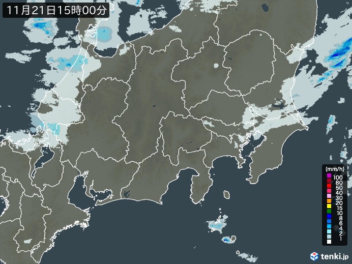関東・甲信地方の雨雲レーダー(2024年11月21日)