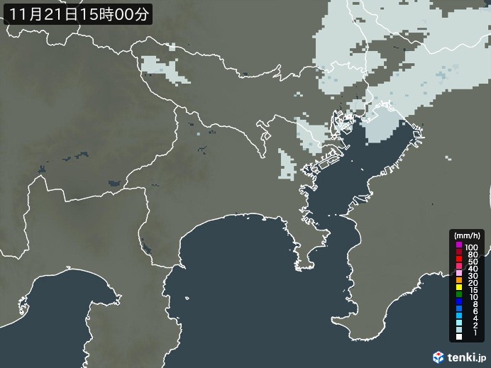 神奈川県の雨雲レーダー(2024年11月21日)