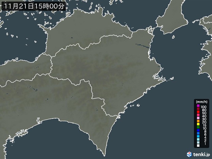 徳島県の雨雲レーダー(2024年11月21日)