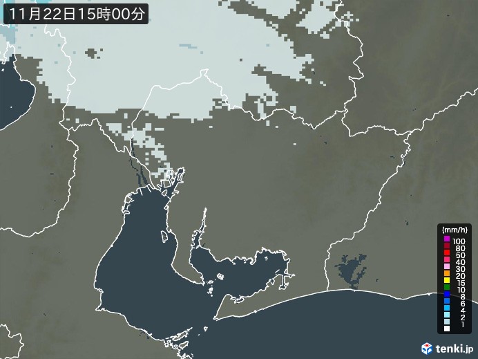 愛知県の雨雲レーダー(2024年11月22日)