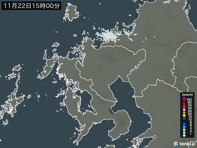 佐賀県の雨雲レーダー(2024年11月22日)