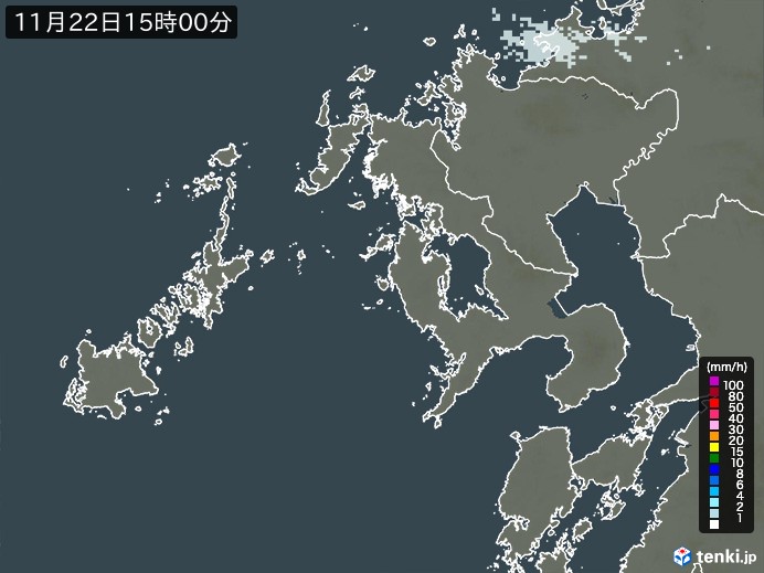長崎県の雨雲レーダー(2024年11月22日)