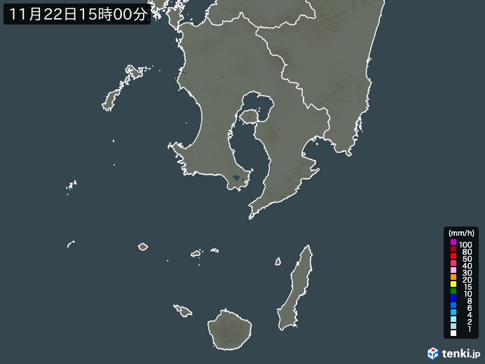 鹿児島県の雨雲レーダー(2024年11月22日)
