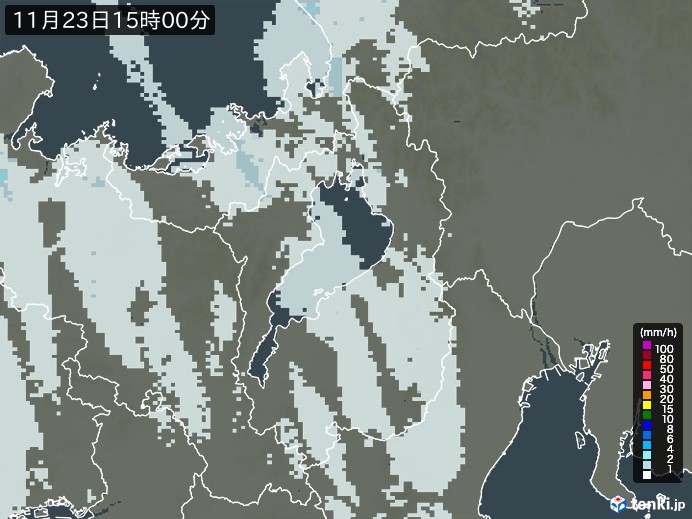 滋賀県の雨雲レーダー(2024年11月23日)