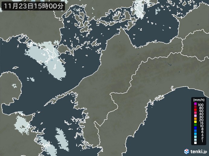 愛媛県の雨雲レーダー(2024年11月23日)