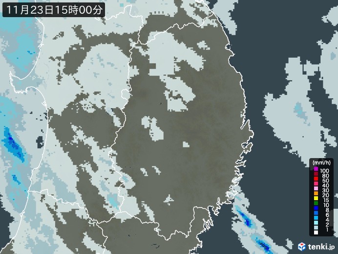 岩手県の雨雲レーダー(2024年11月23日)