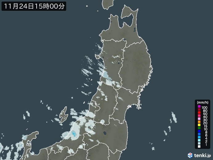 東北地方の雨雲レーダー(2024年11月24日)