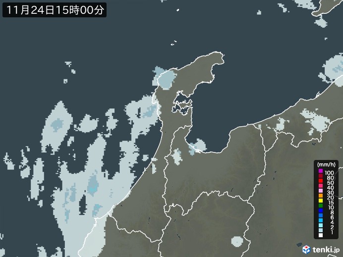 石川県の雨雲レーダー(2024年11月24日)