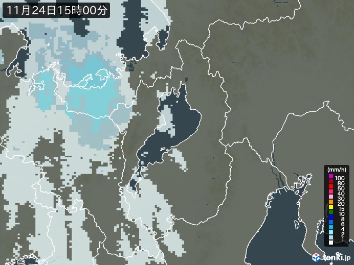 滋賀県の雨雲レーダー(2024年11月24日)
