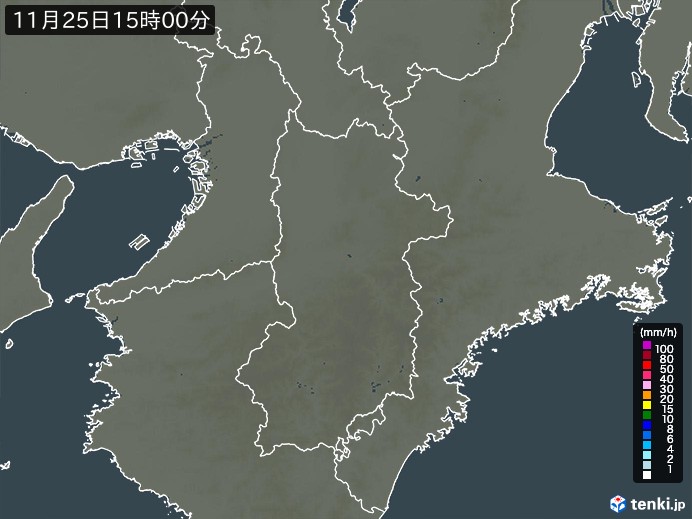 奈良県の雨雲レーダー(2024年11月25日)