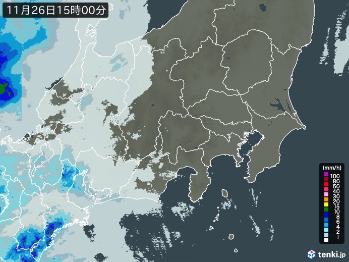 関東・甲信地方の雨雲レーダー(2024年11月26日)
