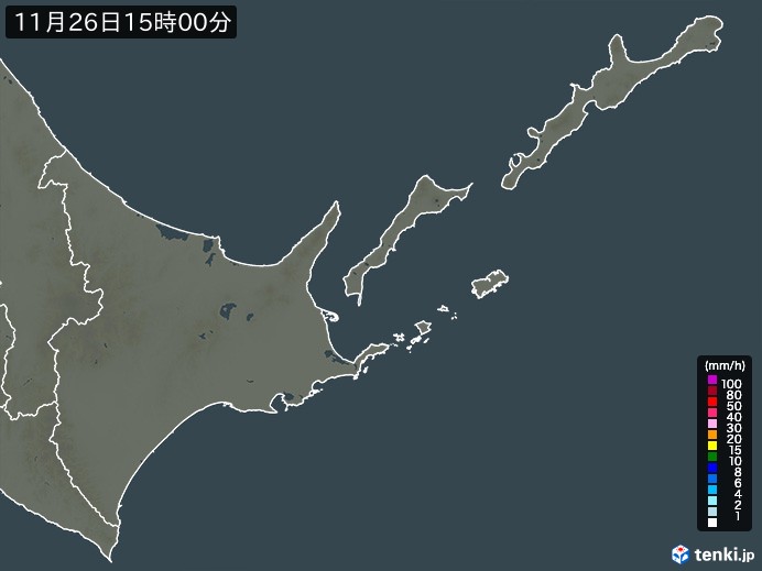 道東の雨雲レーダー(2024年11月26日)