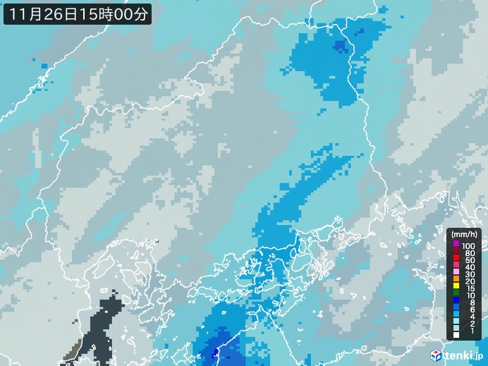 広島県の雨雲レーダー(2024年11月26日)