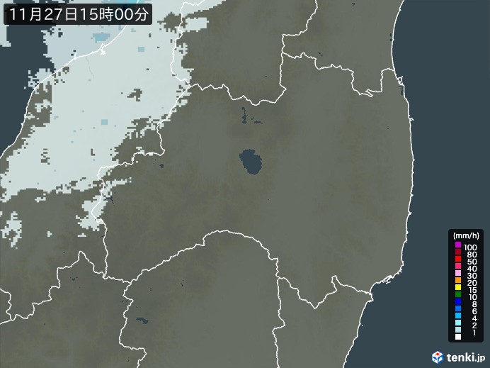 福島県の雨雲レーダー(2024年11月27日)