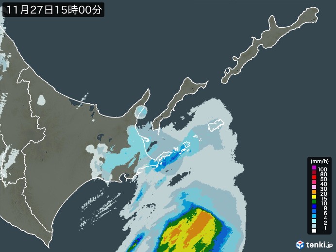 道東の雨雲レーダー(2024年11月27日)