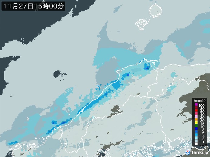 島根県の雨雲レーダー(2024年11月27日)