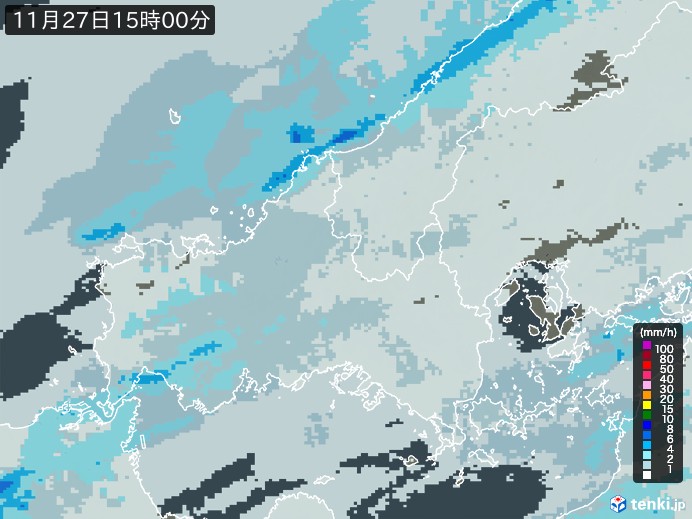 山口県の雨雲レーダー(2024年11月27日)