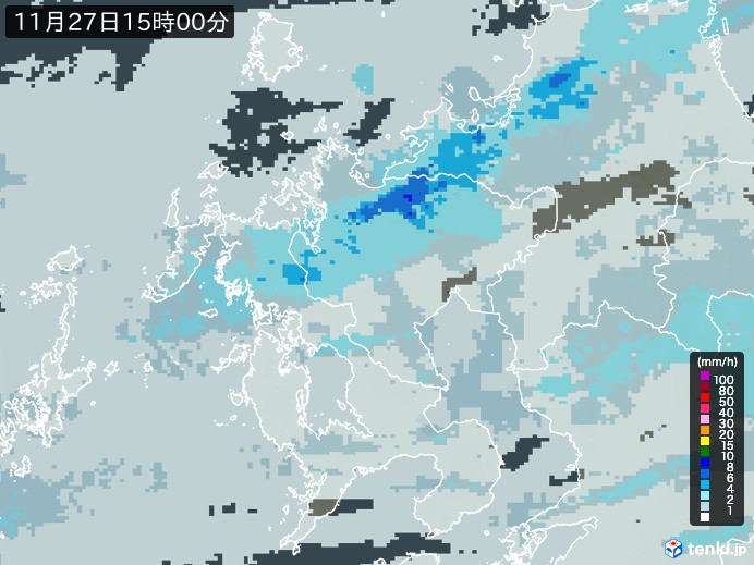 佐賀県の雨雲レーダー(2024年11月27日)