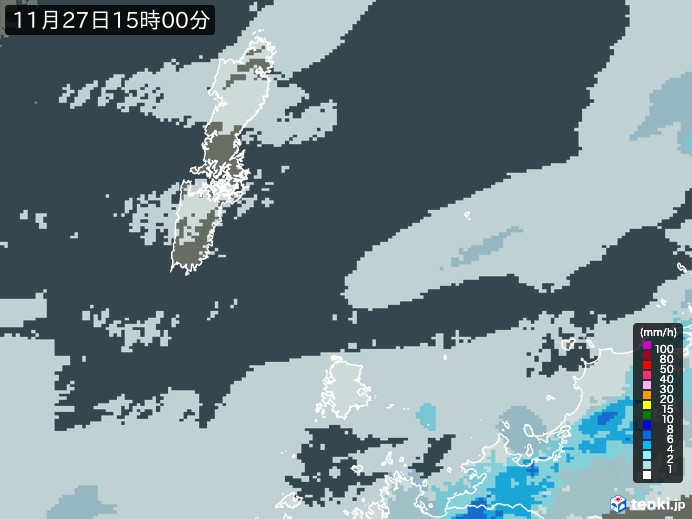 壱岐・対馬(長崎県)の雨雲レーダー(2024年11月27日)
