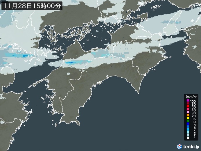 四国地方の雨雲レーダー(2024年11月28日)