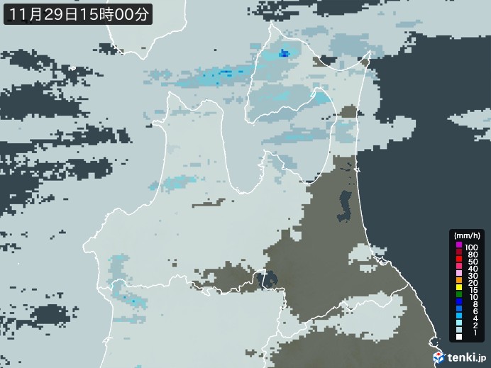 青森県の雨雲レーダー(2024年11月29日)