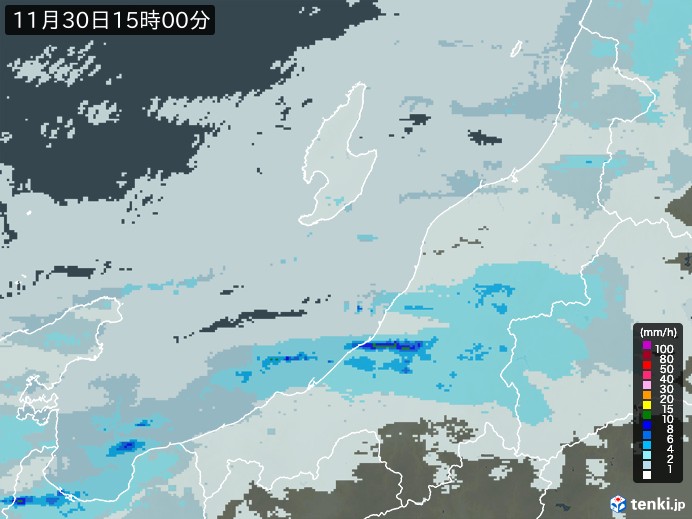 新潟県の雨雲レーダー(2024年11月30日)