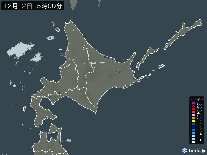 北海道地方の雨雲レーダー(2024年12月02日)