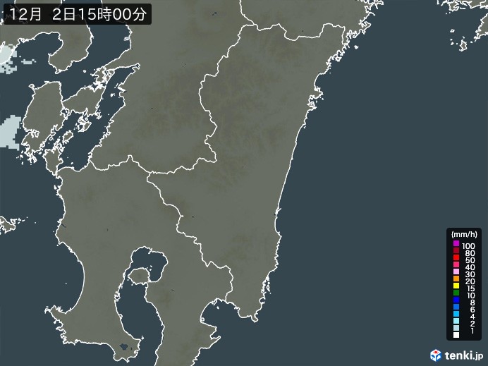 宮崎県の雨雲レーダー(2024年12月02日)