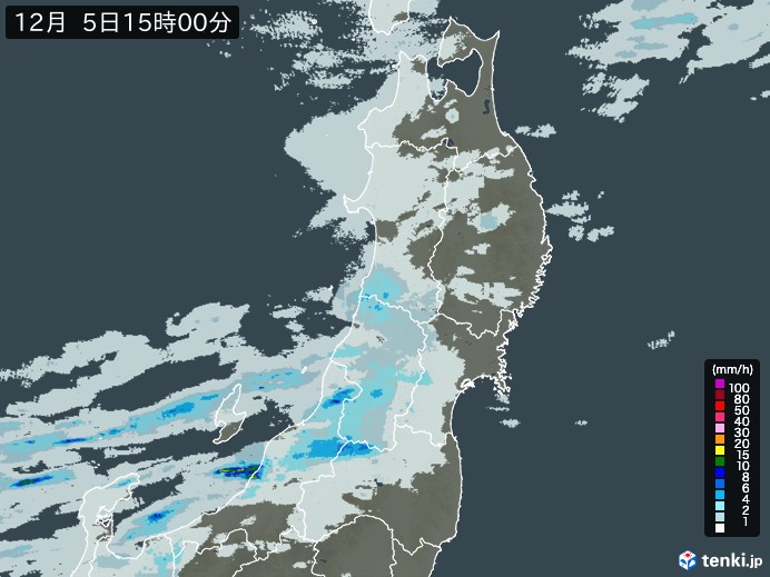 東北地方の雨雲レーダー(2024年12月05日)