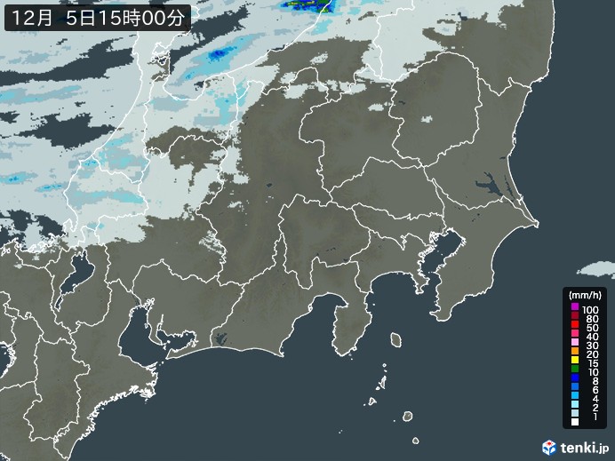 関東・甲信地方の雨雲レーダー(2024年12月05日)