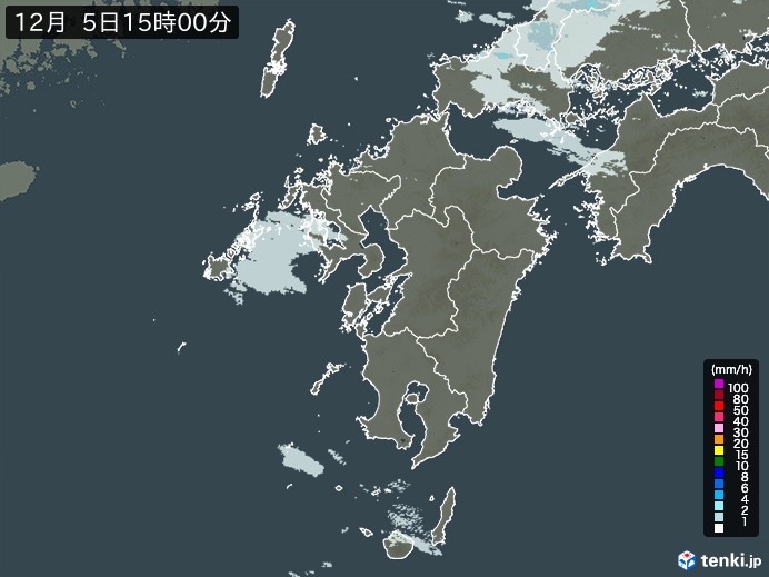 九州地方の雨雲レーダー(2024年12月05日)