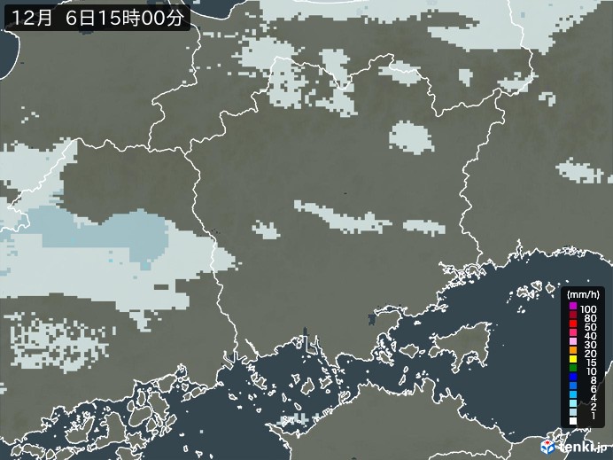 岡山県の雨雲レーダー(2024年12月06日)