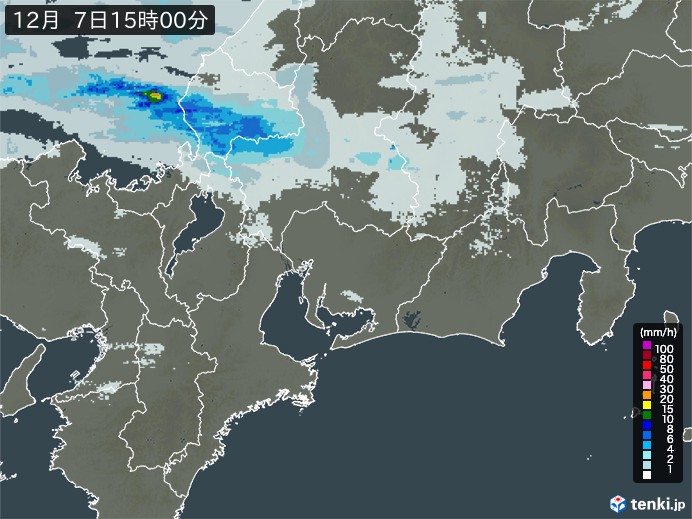 東海地方の雨雲レーダー(2024年12月07日)