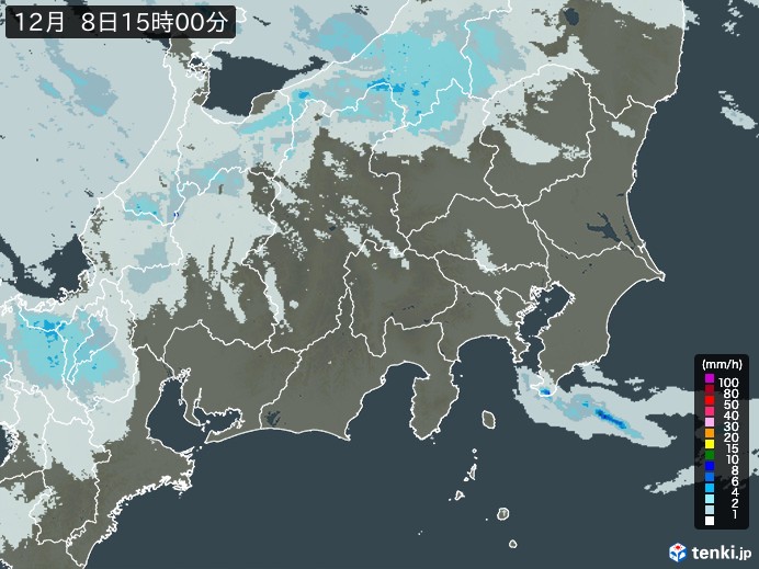 関東・甲信地方の雨雲レーダー(2024年12月08日)
