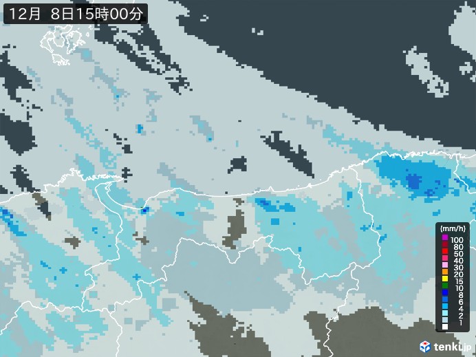 鳥取県の雨雲レーダー(2024年12月08日)