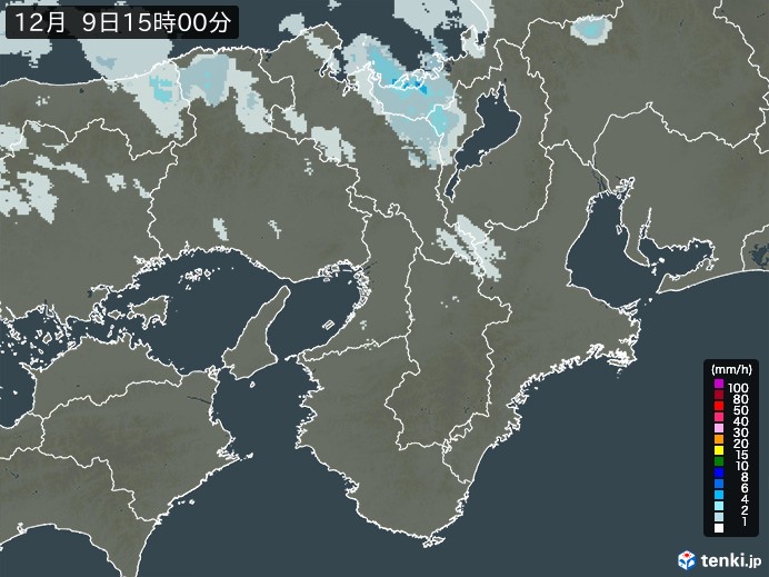 近畿地方の雨雲レーダー(2024年12月09日)