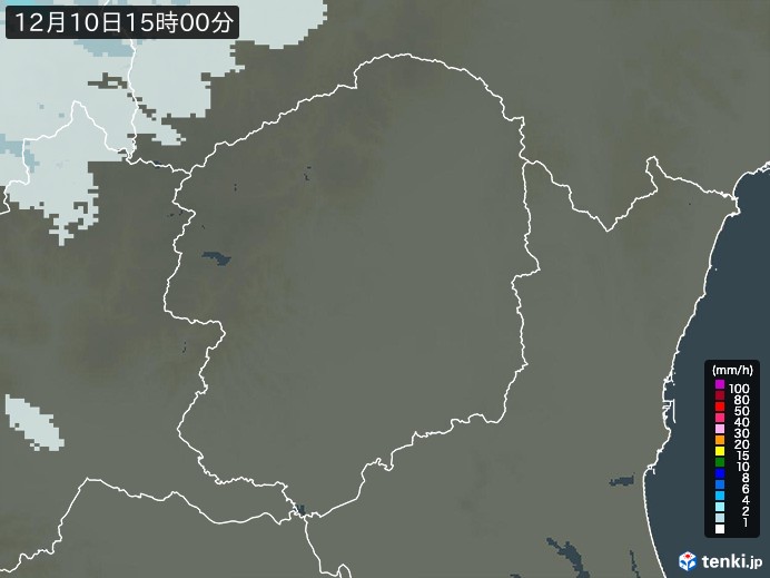 栃木県の雨雲レーダー(2024年12月10日)