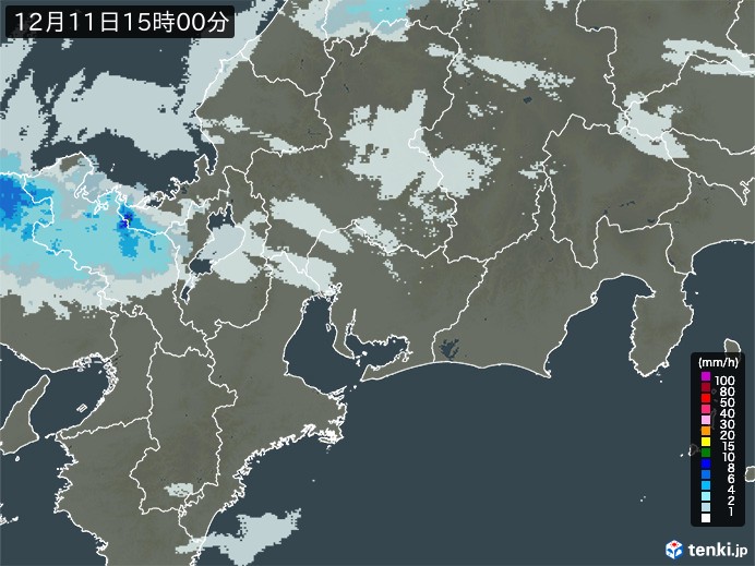 東海地方の雨雲レーダー(2024年12月11日)