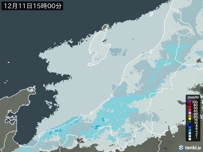 新潟県の雨雲レーダー(2024年12月11日)