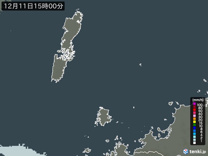 壱岐・対馬(長崎県)の雨雲レーダー(2024年12月11日)