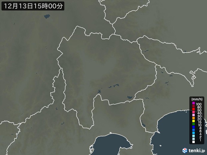 山梨県の雨雲レーダー(2024年12月13日)