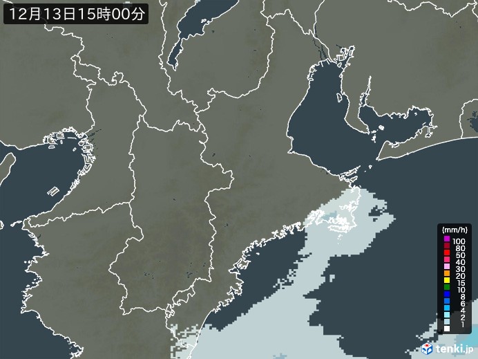 三重県の雨雲レーダー(2024年12月13日)