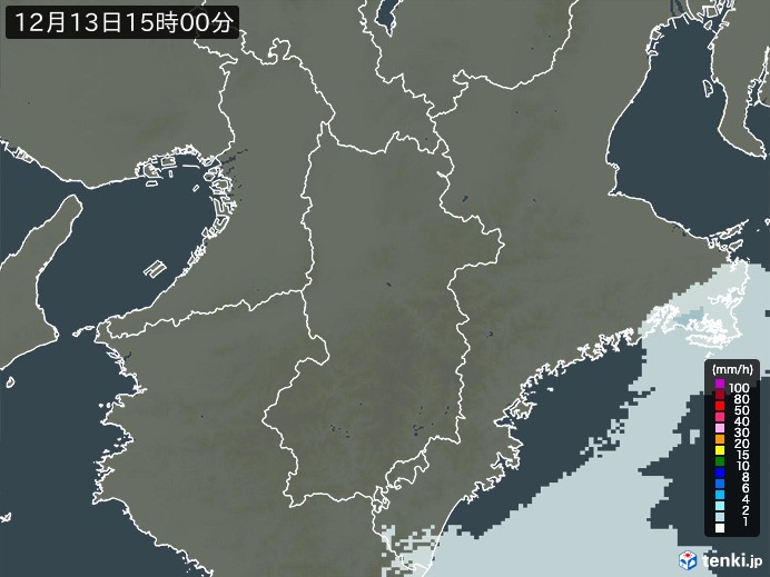奈良県の雨雲レーダー(2024年12月13日)