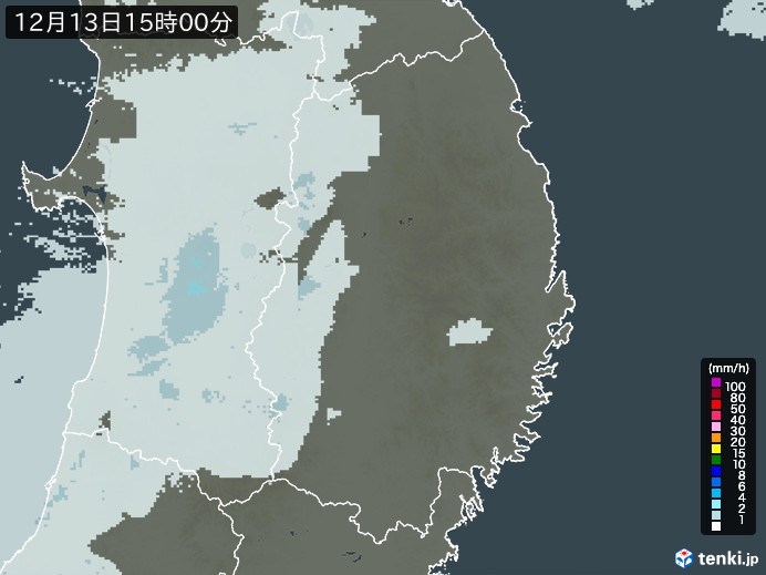 岩手県の雨雲レーダー(2024年12月13日)