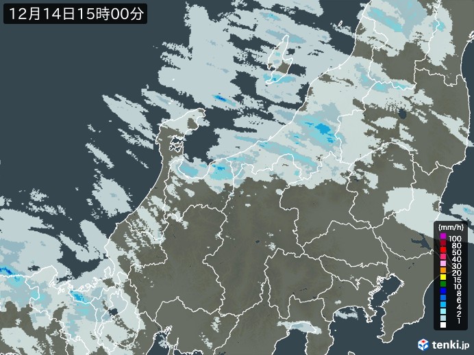 北陸地方の雨雲レーダー(2024年12月14日)