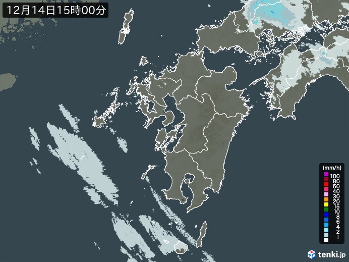 九州地方の雨雲レーダー(2024年12月14日)